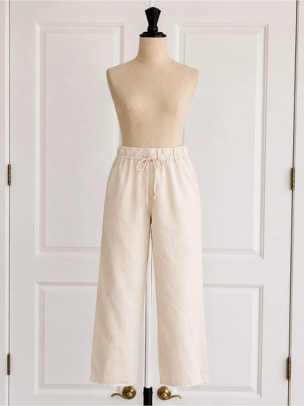 H&M Cream Drawstring Straight Leg Linen Pants